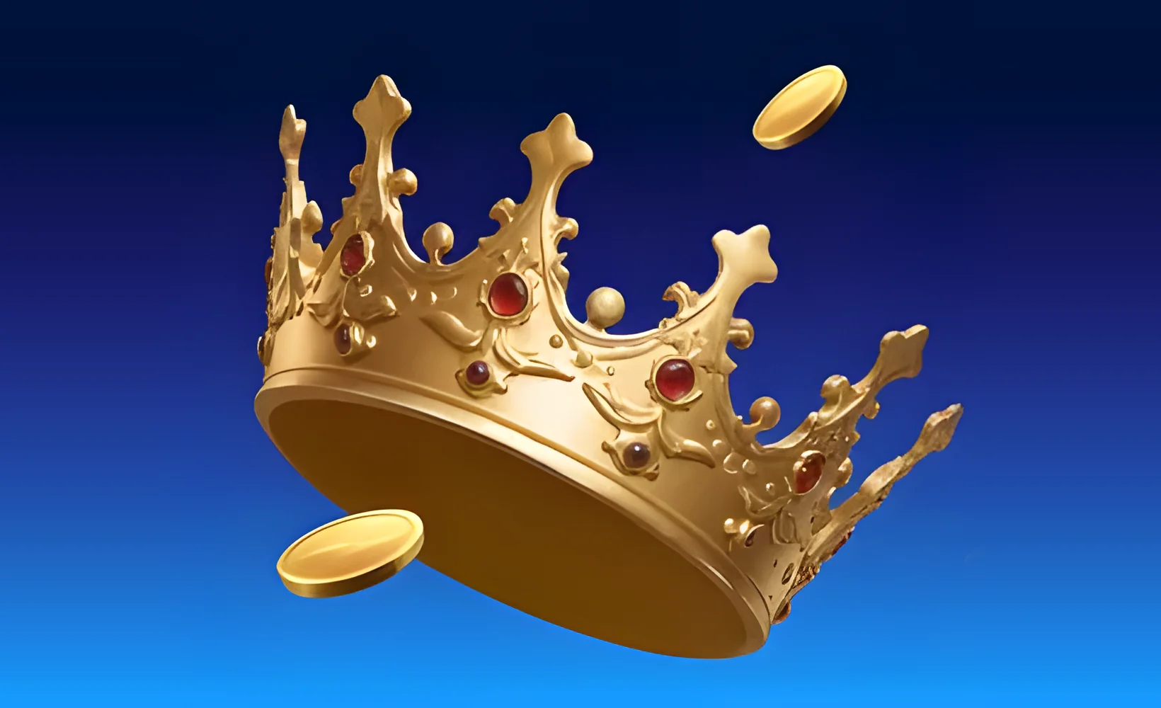 Gold crown with gold coins on a blue background